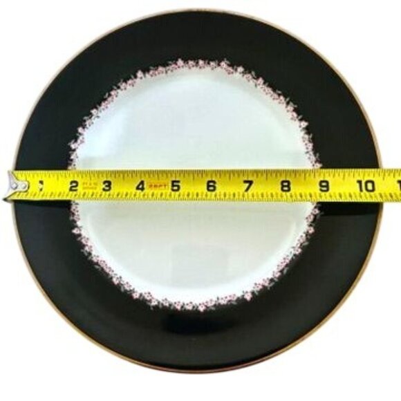 ARITA Rose Pavillion 3 Piece Dinner Plate Set Black Border, Gold Trim Flowers - Picture 6 of 10